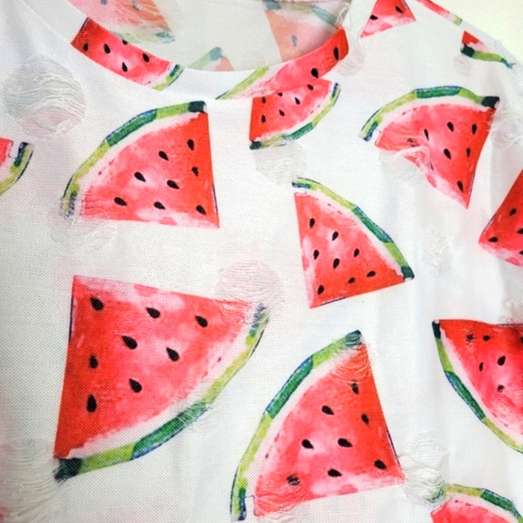 Watermelon Novelty Print Distressed Tee Top‎ Size M - Picture 3 of 6